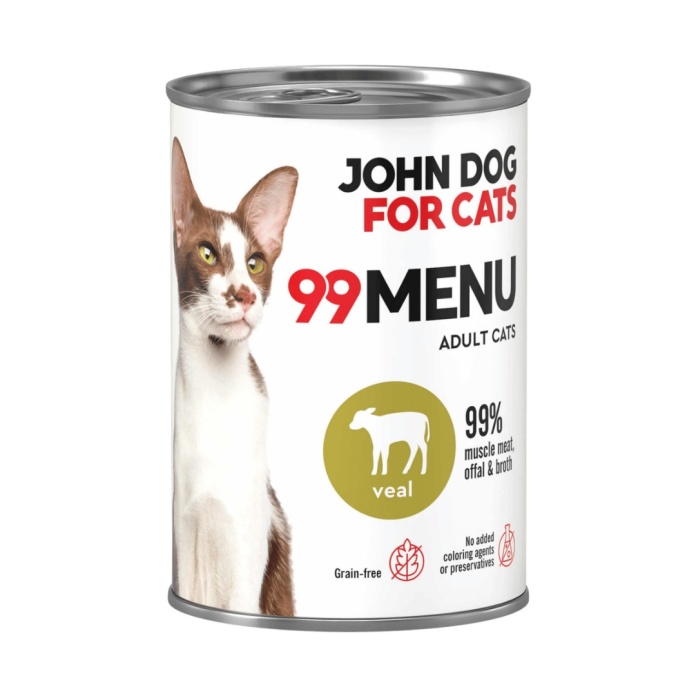 John Dog for Cats 99 Menu Cielęcina 400 g - puszka pełnoporcjowej karmy mokrej dla dorosłych kotów